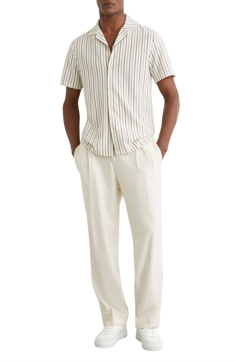 Reiss Percey Stripe Camp Shirt, Alternate, color, Green/ Brown Multi