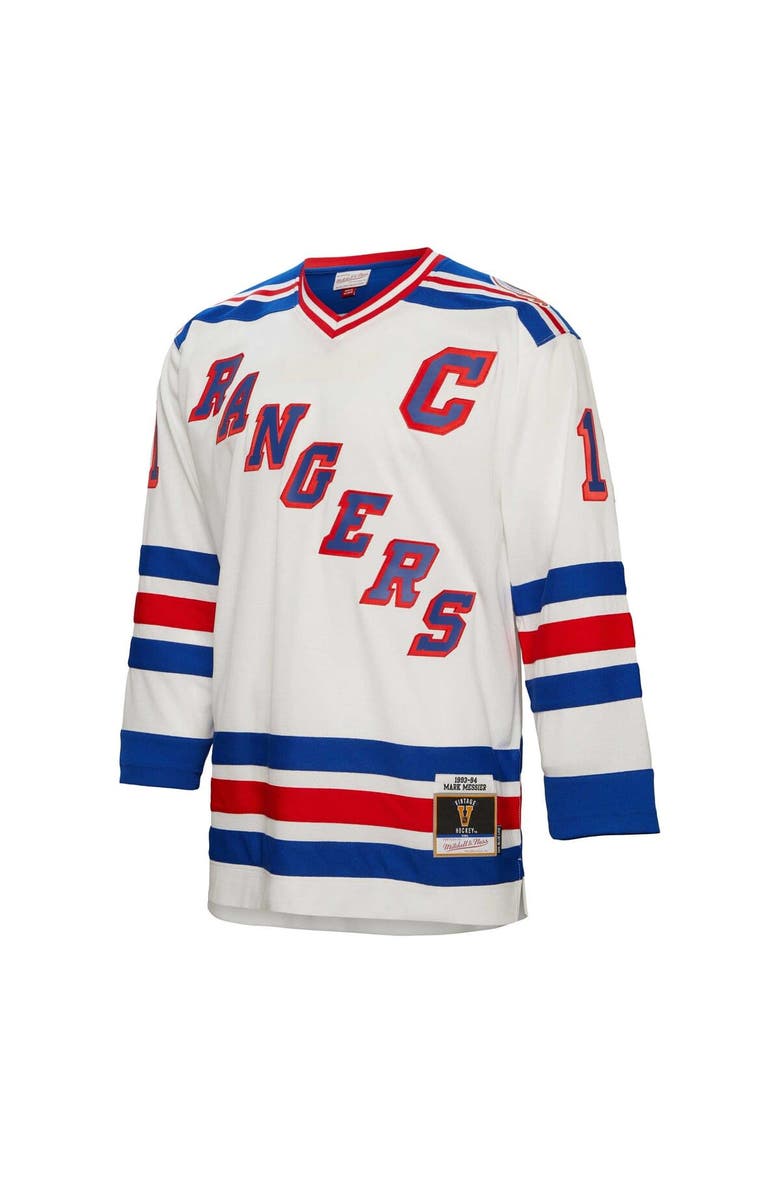 Mitchell & Ness Men's Mitchell & Ness Mark Messier White New York Rangers Captain Patch 1993/94 Blue Line Player Jersey, Alternate, color, 
