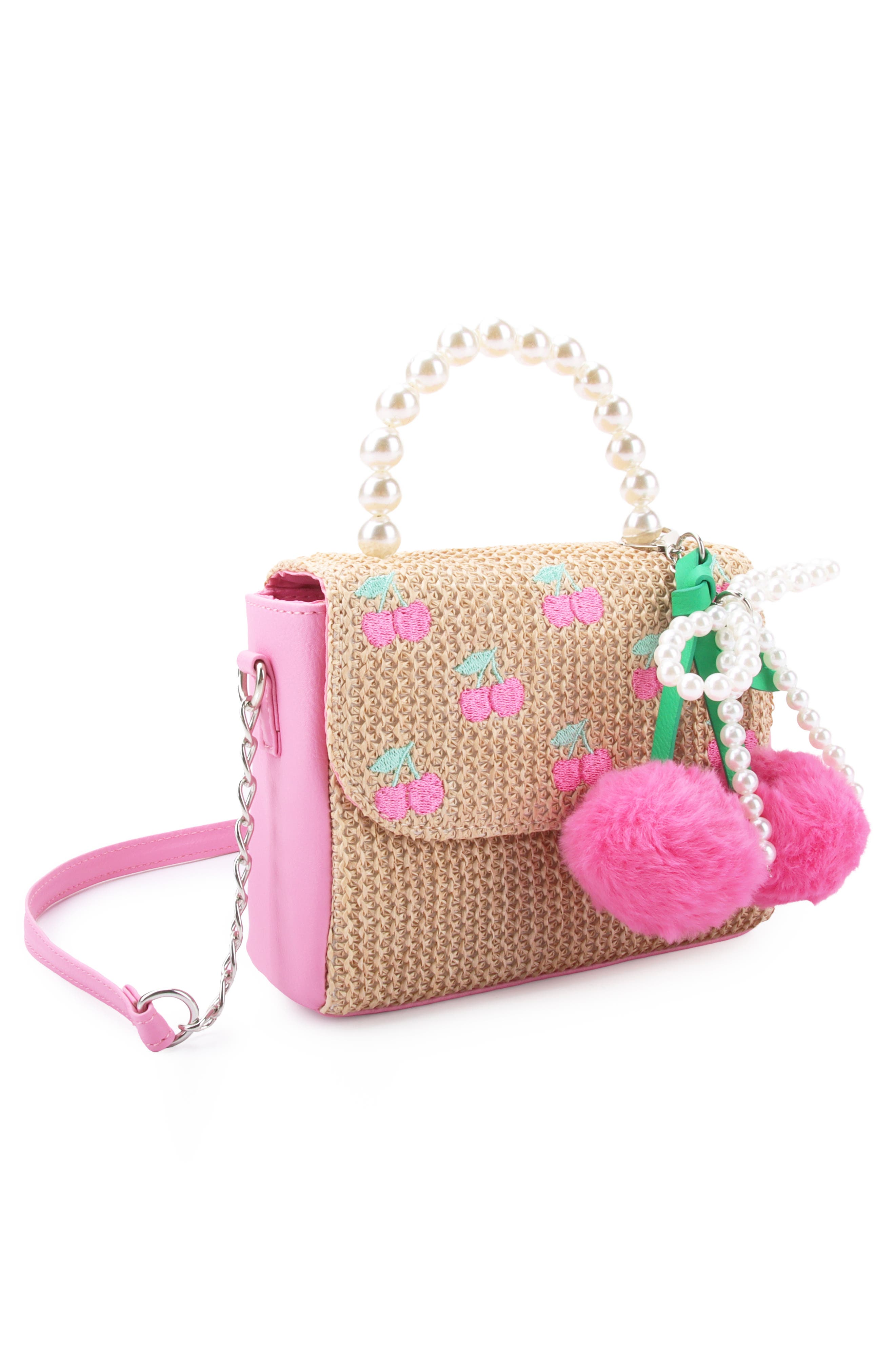 OMG Accessories Kids' Embroidered Cherry Crossbody Bag & Charm Set, Alternate, color, Peony
