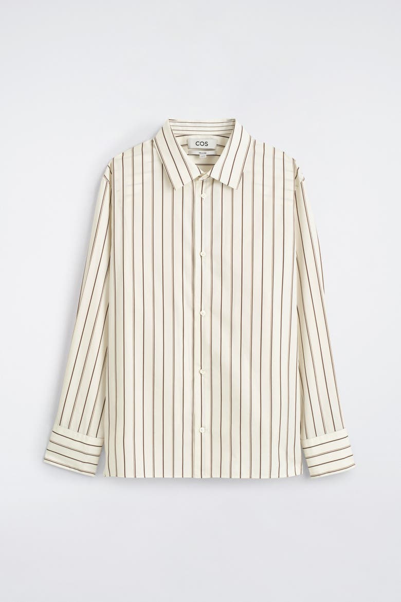 Striped Structured Cotton-Silk Shirt, Alternate, color, WHITE / BROWN / STRIPED