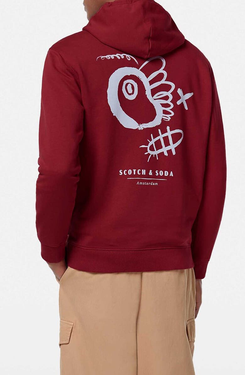 Scotch & Soda Regular Fit Front & Back Art Pullover Hoodie, Alternate, color, Roadside Red