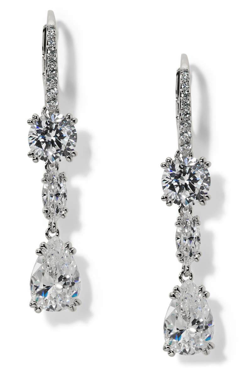 Twinnie Lever Back Drop Earrings, Main, color, RHODIUM