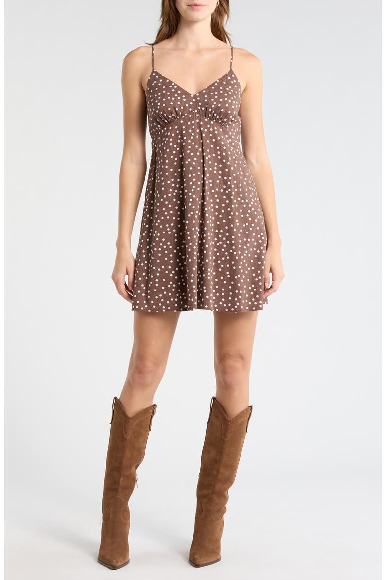 Printed Minidress, Main, color, BROWN- WHITE DANCE DOT