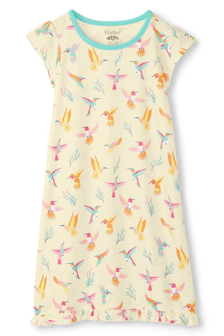 Kids' Springtime Hummingbirds Ruffle Hem Nightgown, Main, color, AFTERGLOW