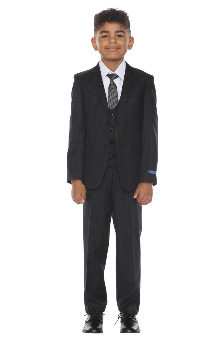 Perry Ellis Kids' Windowpane Five-Piece Suit, Alternate, color, Black