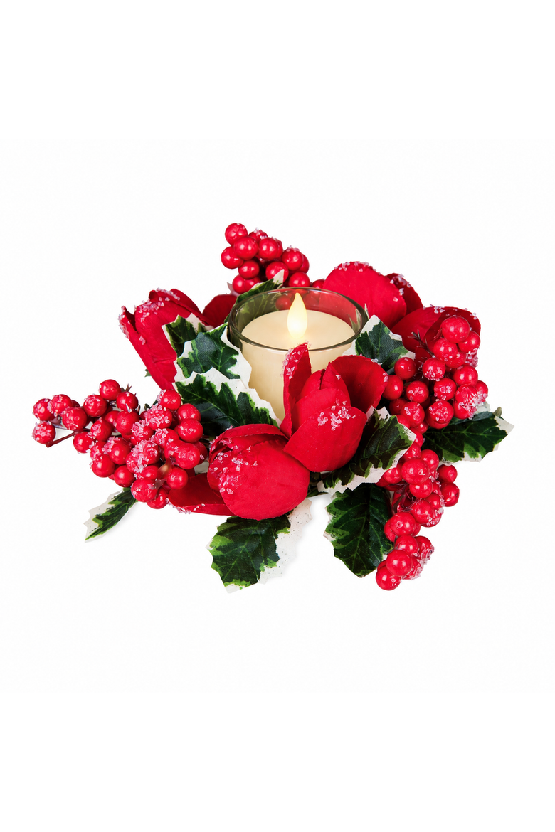 Christmas Holiday Floral Small Candle Wreath 3", Main, color, Red
