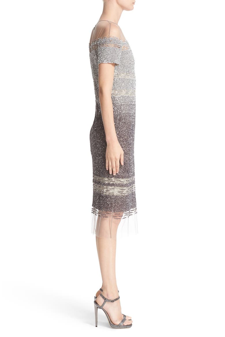 Signature Sequin Cap Sleeve Cocktail Dress, Alternate, color, SILVER/ DARK GREY