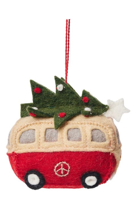 Felted Wool Christmas Tree Hippie Bus Ornament