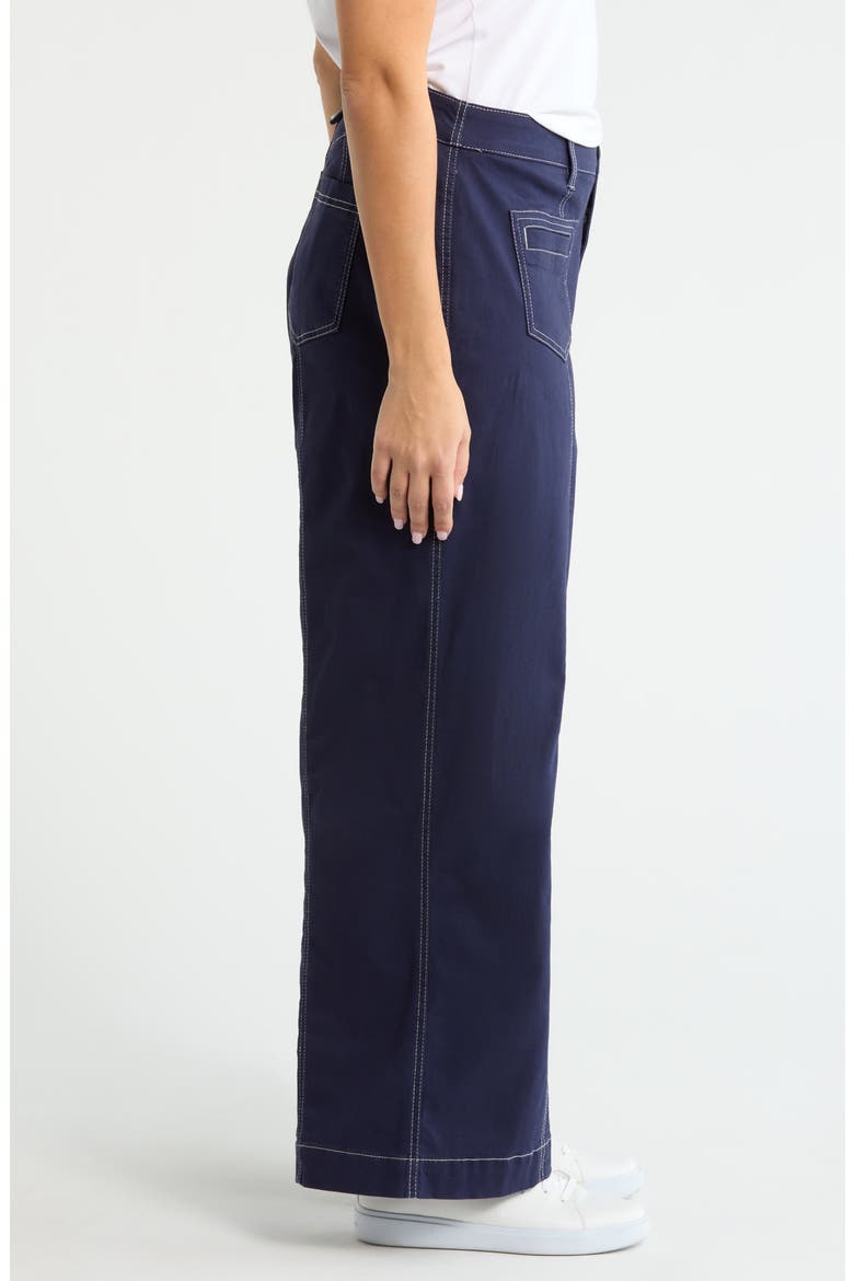 Skyrise Exposed Button Wide Leg Twill Pants, Alternate, color, EVENING BLUE