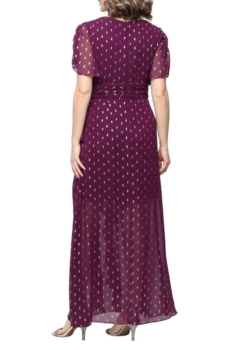Short Sleeve Foil Dot Chiffon Gown, Alternate, color, ITALIAN PLUM