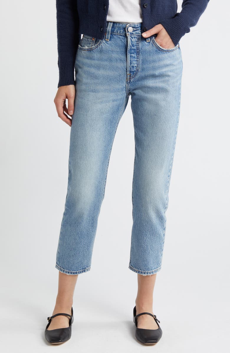 Levi's<sup>®</sup> 501<sup>®</sup> High Waist Crop Straight Leg Jeans, Main, color, Fun Flare Lightweight