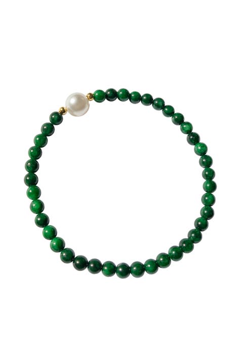 Clara Pearl and green chalcedony beaded bracelet