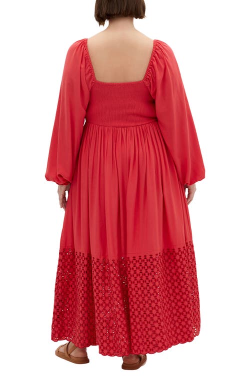 City Chic Kaya Smocked Long Sleeve Maxi Dress In Red