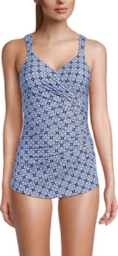 Lands' End SlenderSuit V-Neck Skirted Low Leg One Piece