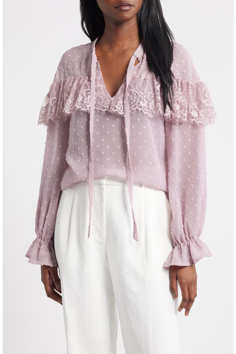 Lace Frill Clip Dot Top, Main, color, PURPLE