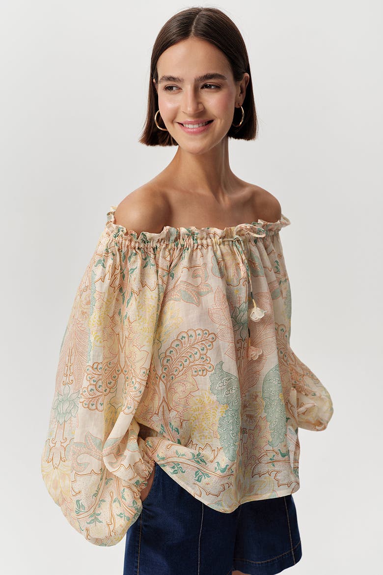 Uliana Off Shoulder Tie Neck Long Sleeve Blouse, Alternate, color, Multi Color