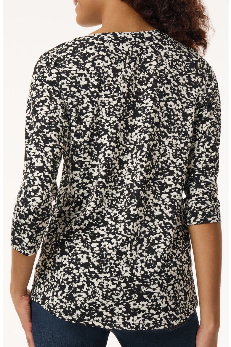 Floral Print Three-Quarter Sleeve Crepe Top, Alternate, color, JONES BLACK/ JONES WHITE