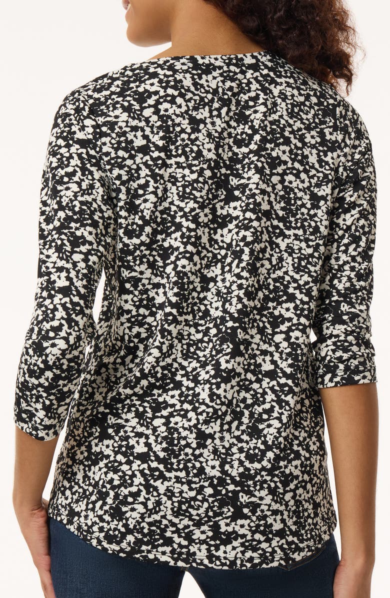 Jones New York Floral Print Three-Quarter Sleeve Crepe Top, Alternate, color, Jones Black/ Jones White