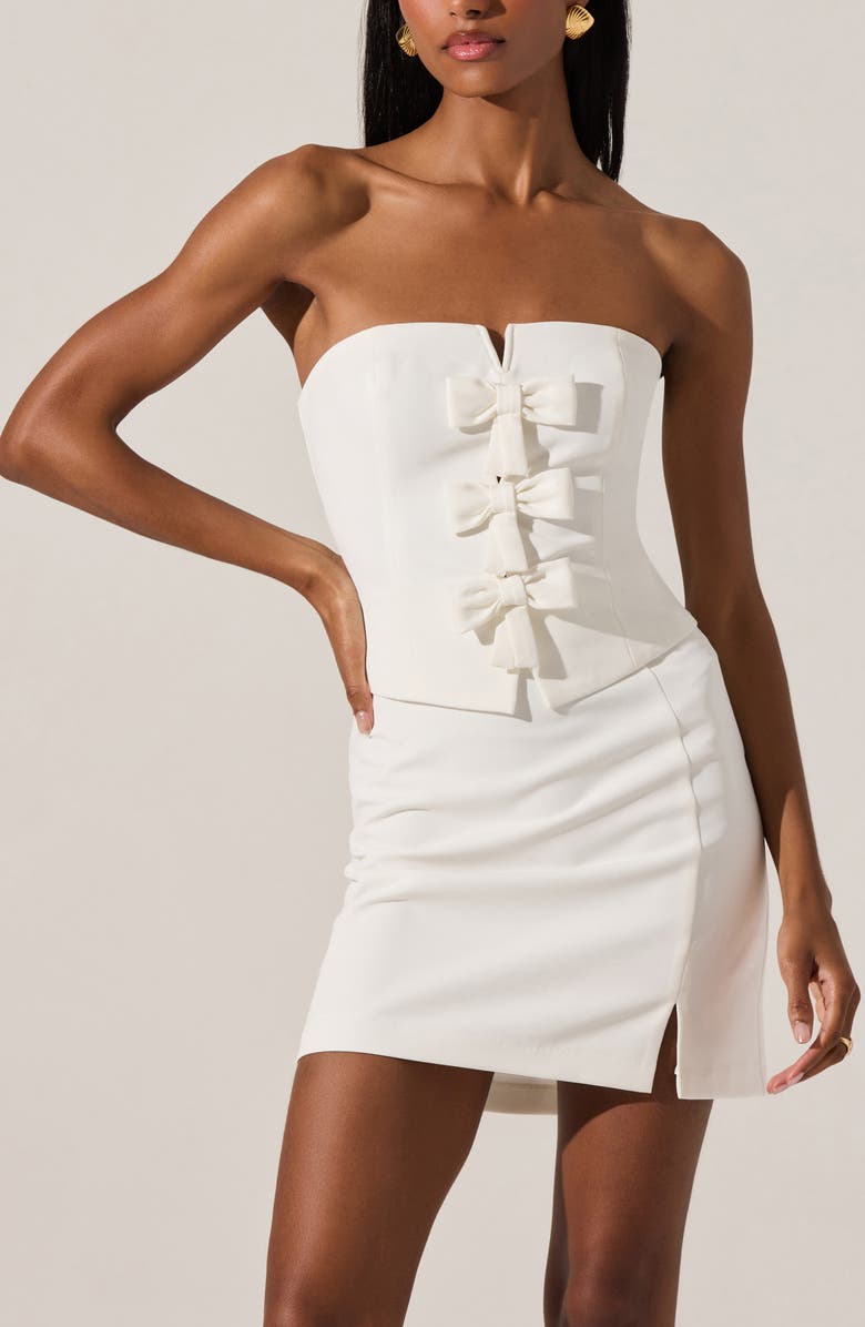 ASTR the Label Bow Detail Strapless Sheath Dress, Alternate, color, White