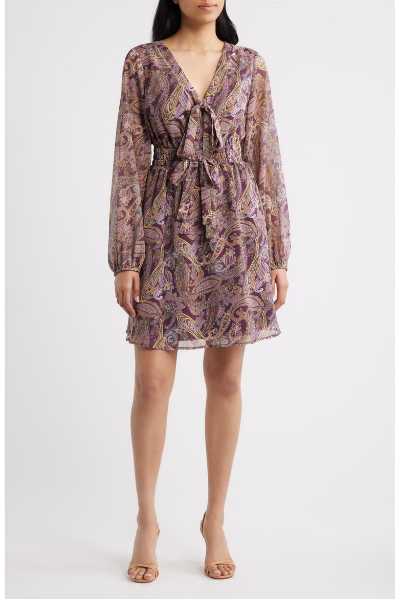 Roset Paisley Tie Neck Minidress, Main, color, ROSET