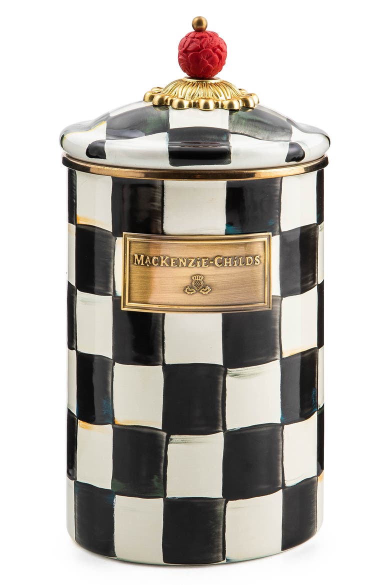 Courtly Check Enamel Canister, Main, color, BLACK/ WHITE