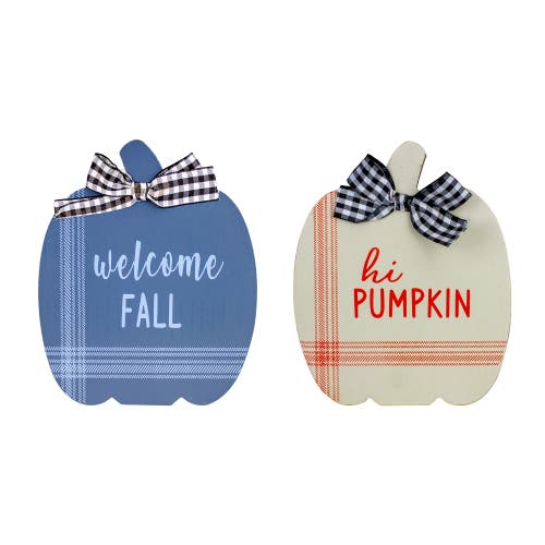 Northlight Fall Harvest Wooden "hi Pumpkin" And "welcome Fall" Plaques With Bow In Multi