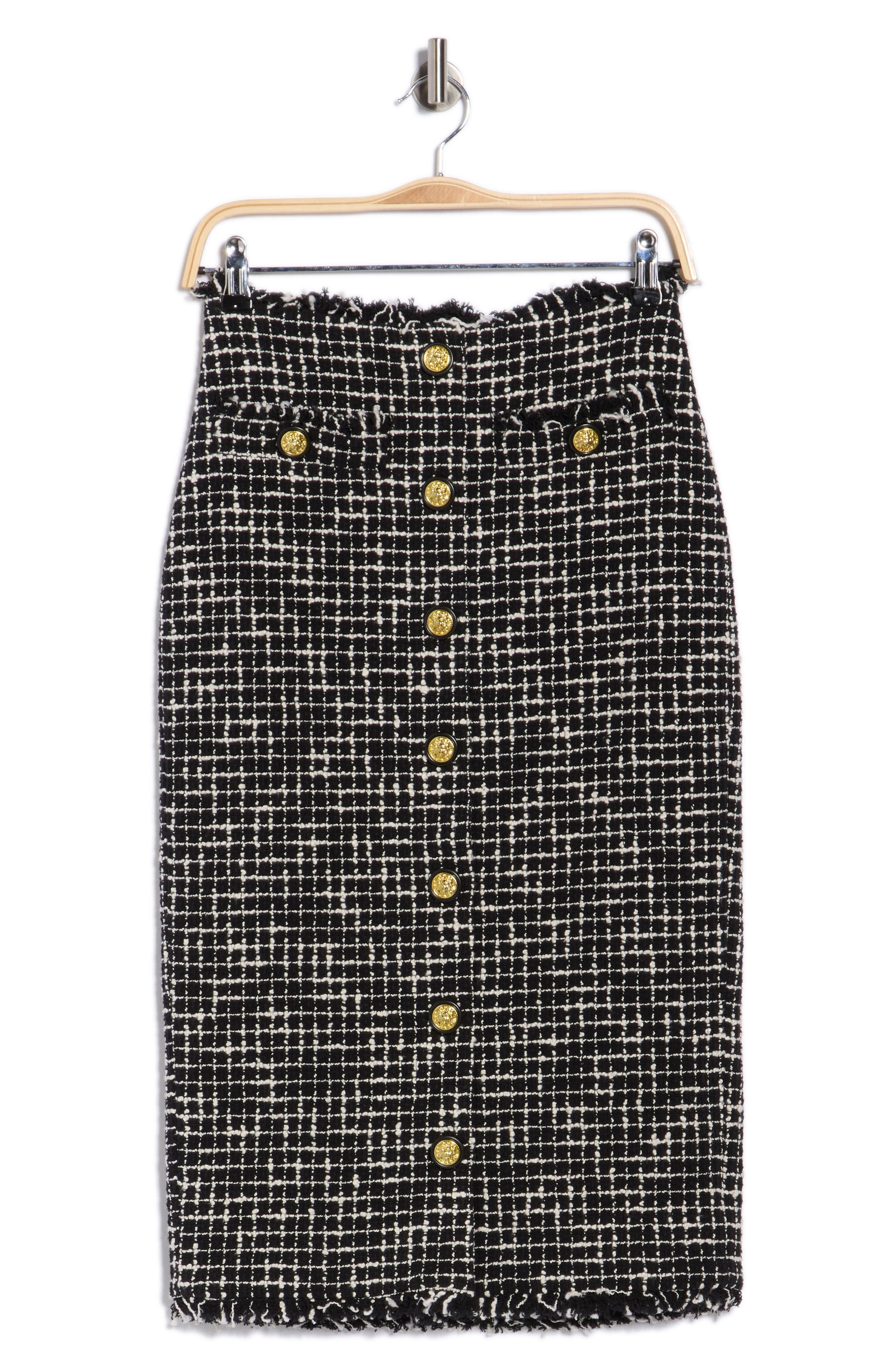 L'AGENCE Tai Snap Front Tweed Midi Skirt