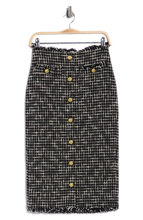 Tai Snap Front Tweed Midi Skirt