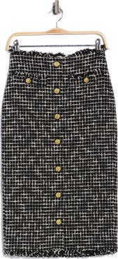 L'AGENCE Tai Snap Front Tweed Midi Skirt