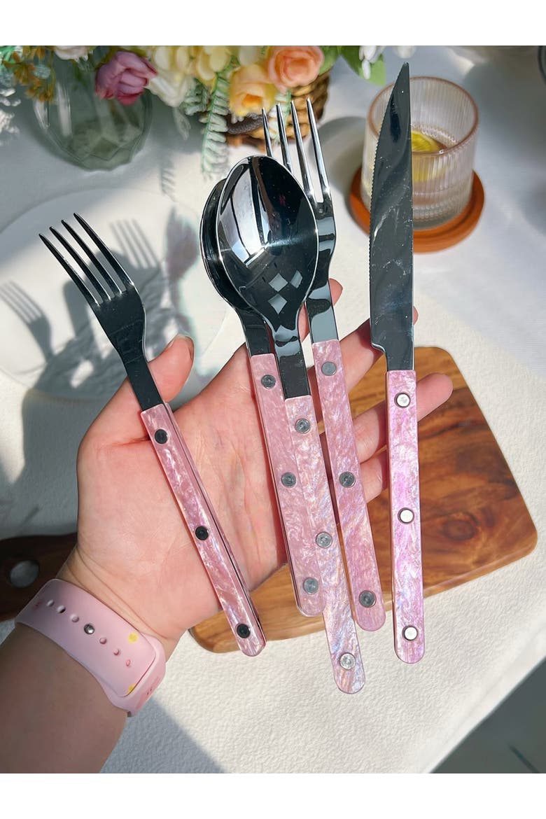 Salt Lake Flatware, Modern Elegant Cutlery Silverware Set, Alternate, color, Pink