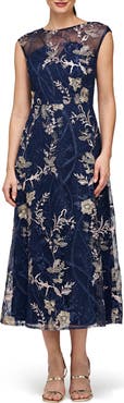 JS Collections Brynn Floral Embroidered Mesh Dress