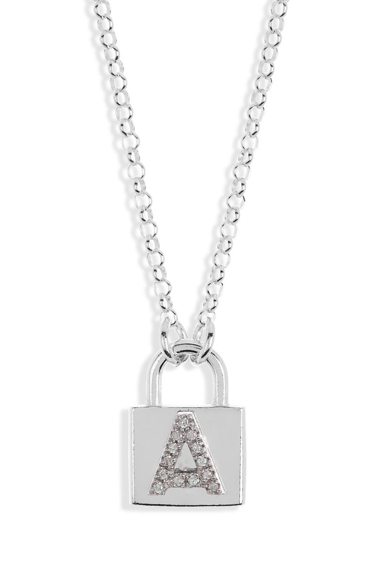 MESHMERISE Diamond Padlock Initial Pendant Necklace - 0.12ct., Main, color, White-A
