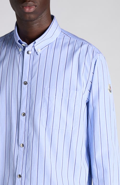 Moncler Logo Patch Stripe Cotton Poplin Button-down Shirt In Blue