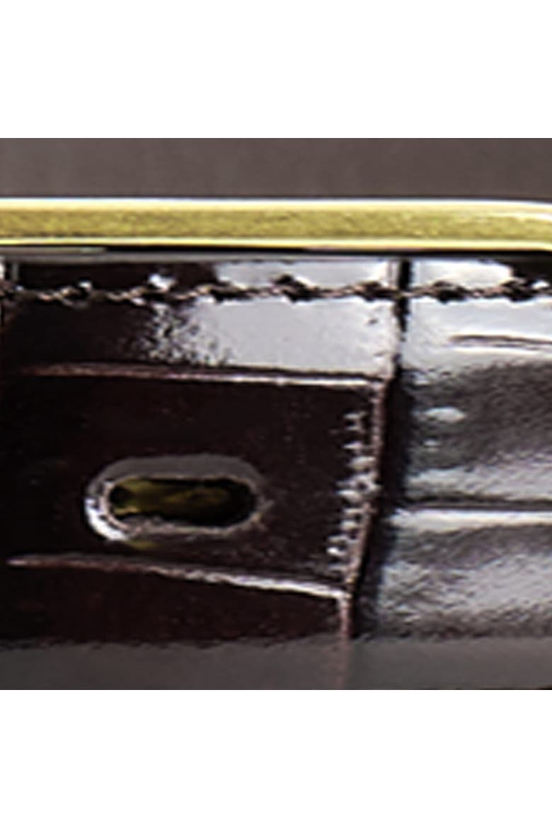 Curved-buckle Leather Belt, Alternate, color, BROWN / GOLD / CROC EFFECT