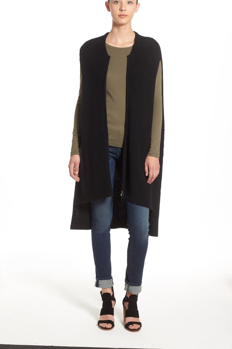 Knit Zip Vest, Alternate, color, BLACK