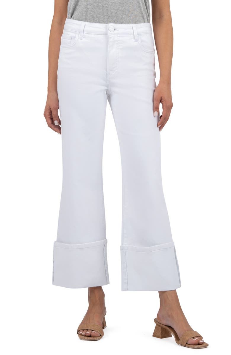 KUT from the Kloth Fab Ab High Cuffed Wide Leg Jeans, Main, color, Optic White