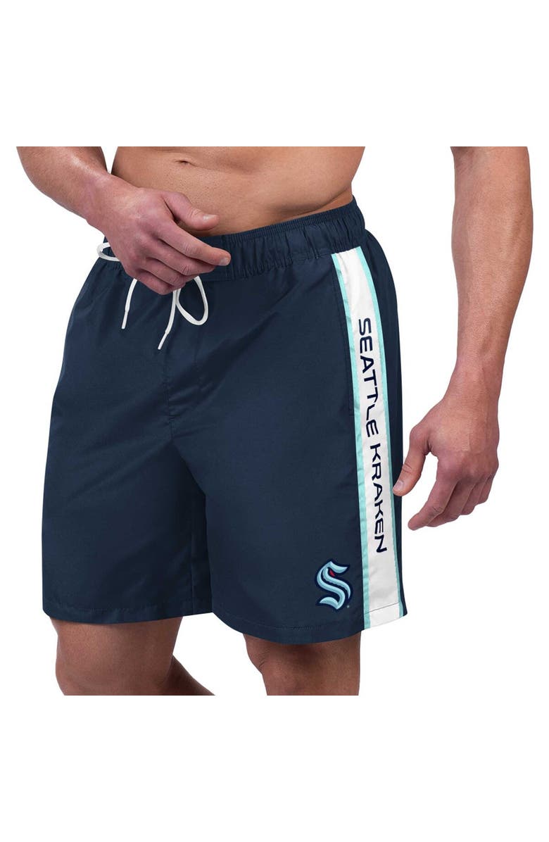 G-III SPORTS BY CARL BANKS Men's G-III Sports by Carl Banks Deep Sea Blue Seattle Kraken Streamline Volley Swim Trunks, Main, color, Navy
