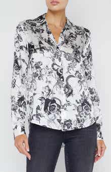 L'AGENCE Tyler Floral Print Woven Silk Shirt