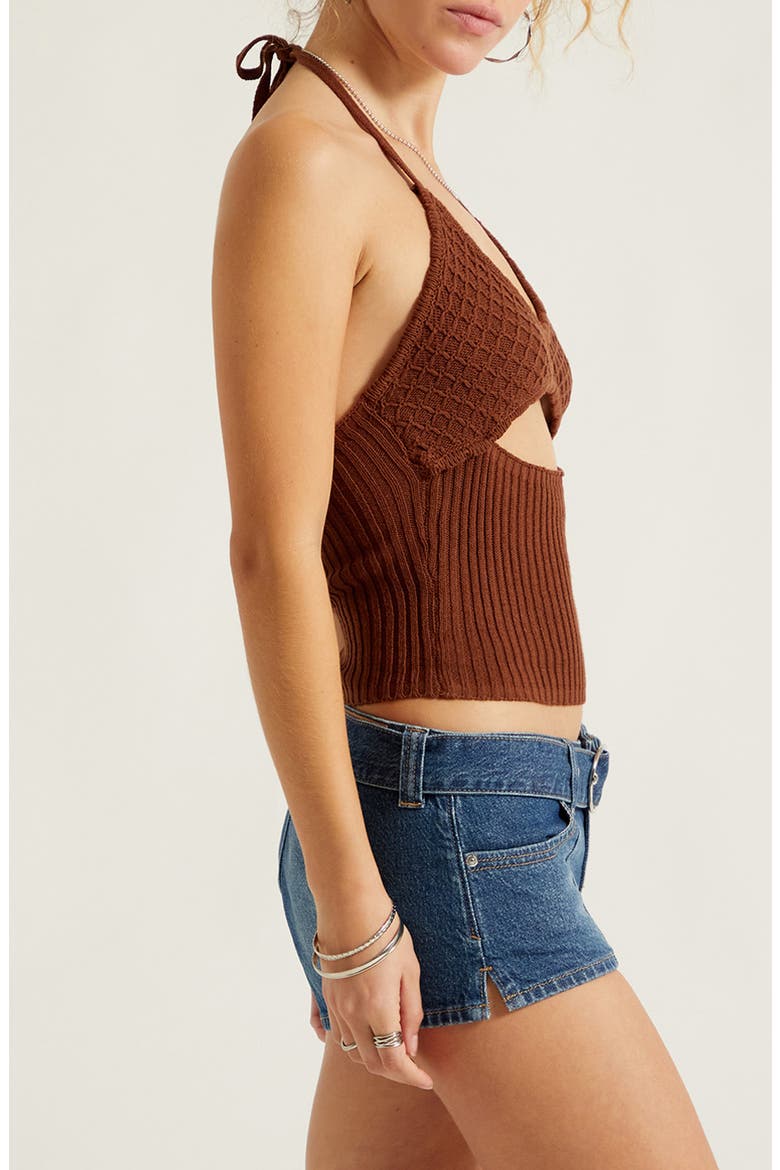 Serafina Knit Halter Neck Crop Tank, Alternate, color, BROWN