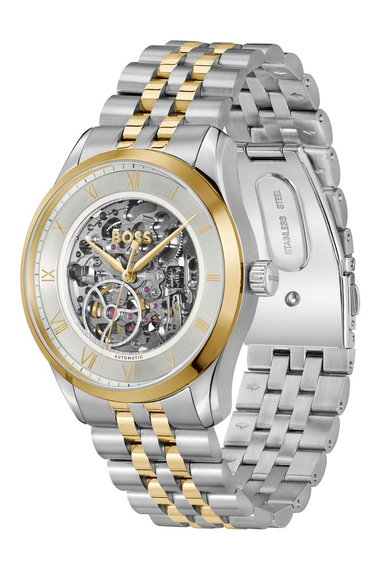 Principle Skeleton Automatic Bracelet Watch, 41mm, Alternate, color, SILVER WHITE