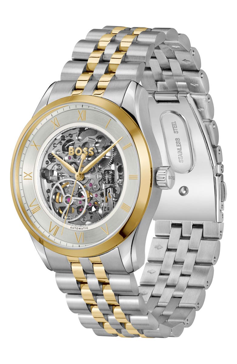 BOSS Principle Skeleton Automatic Bracelet Watch, 41mm, Alternate, color,