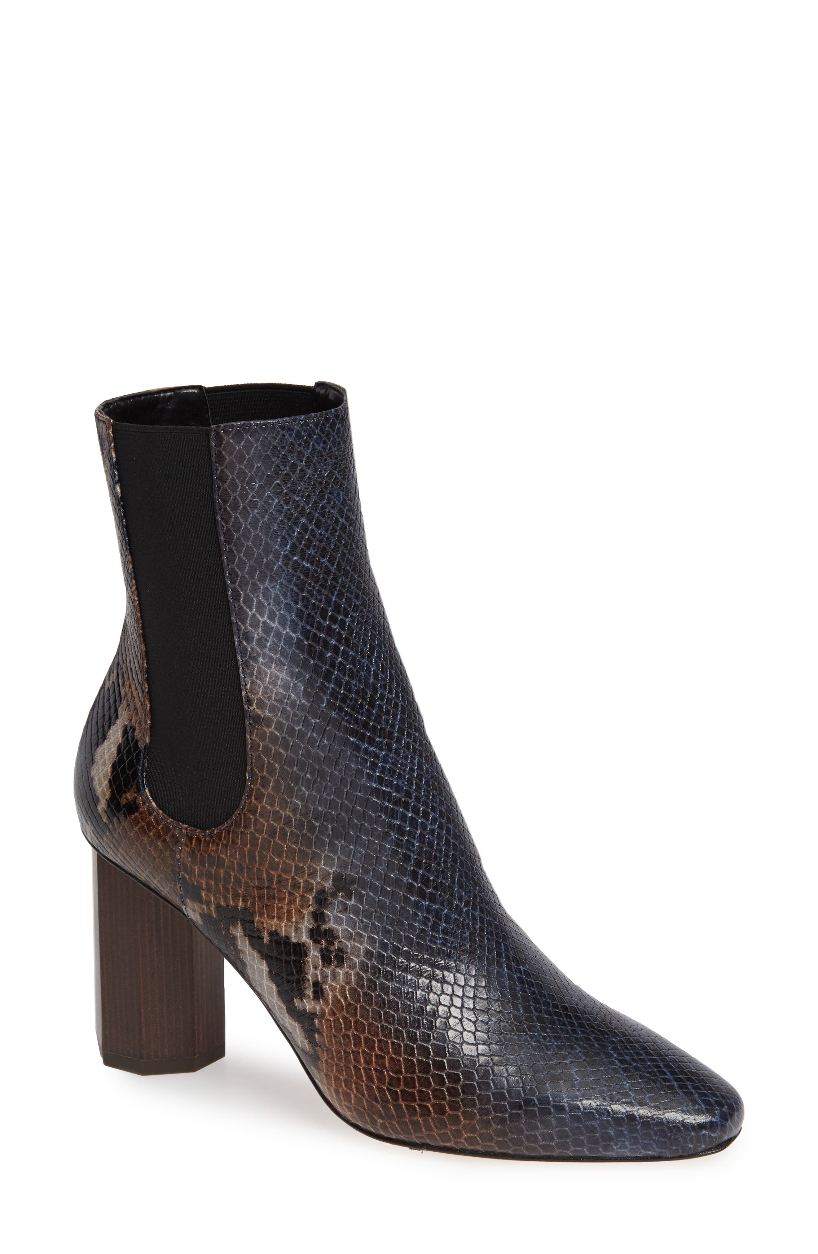 Laila Bootie, Main, color, NAVY SNAKE PRINT LEATHER