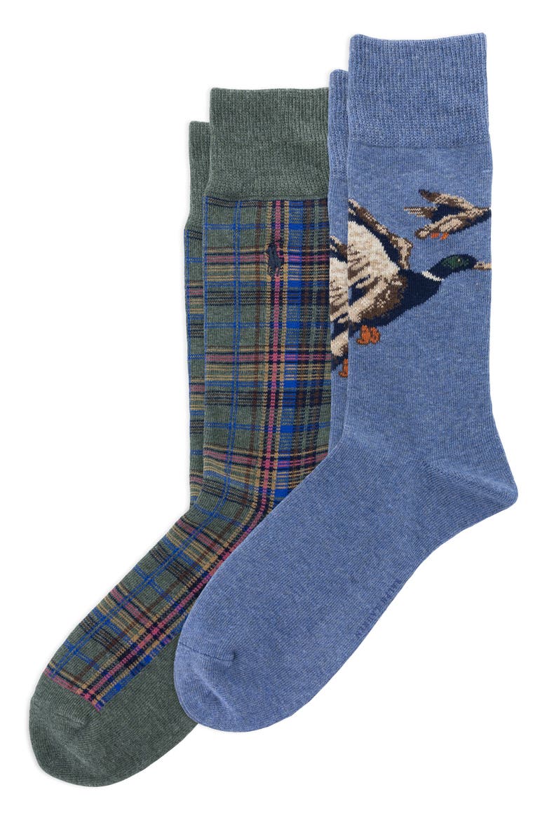 Mallard & Plaid 2-Pack Crew Socks, Main, color, BLUEH