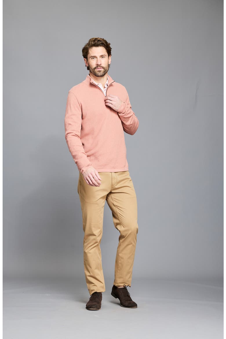 Fine Guage Texture Cotton Blend Quarter Zip Sweater, Alternate, color, SALMON