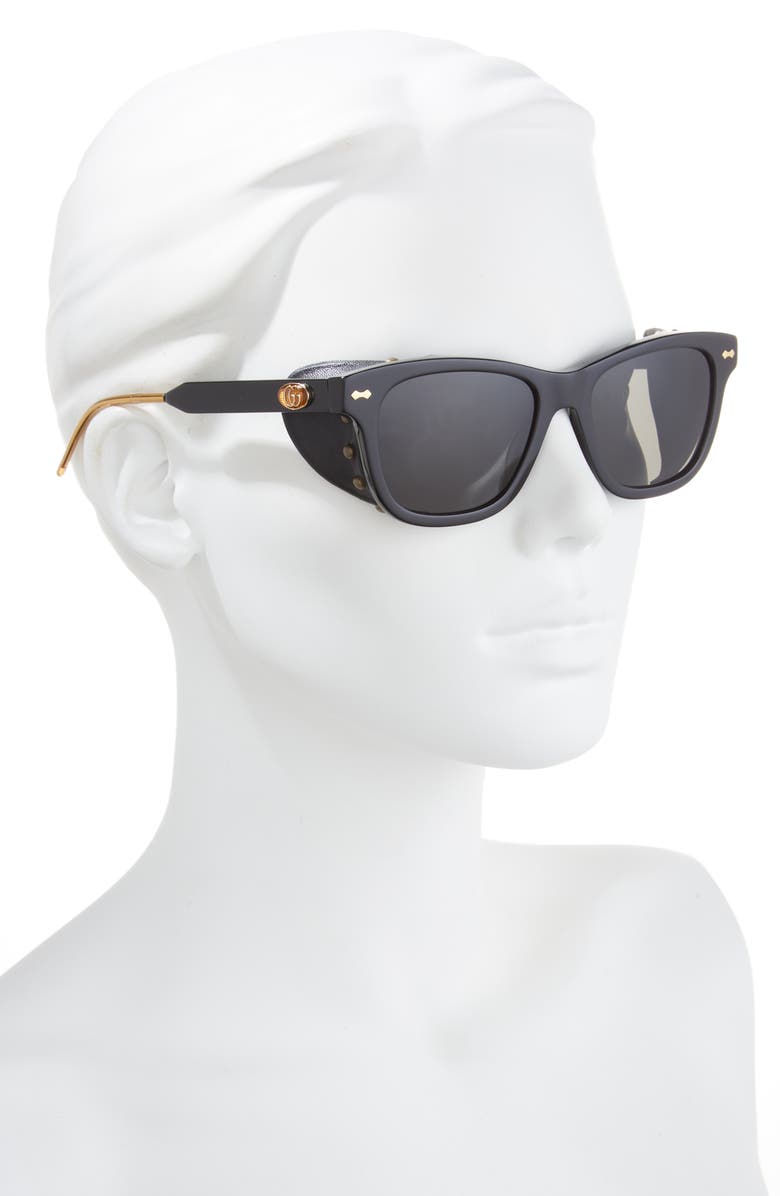 Gucci Novelty 54mm Rectangular Sunglasses, Alternate, color, Black Black Grey