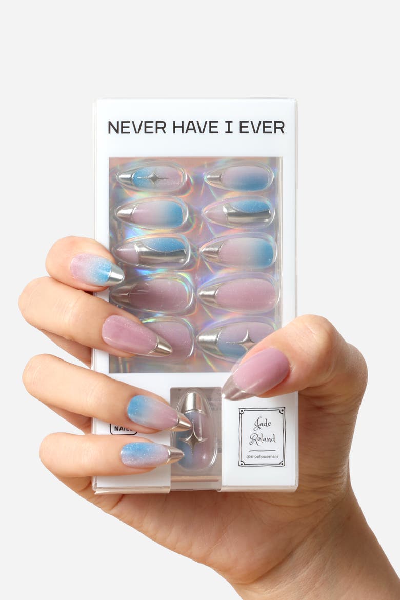 Titanium Jelly Press On Nail By Jade Roland, Main, color, Metallic Silver