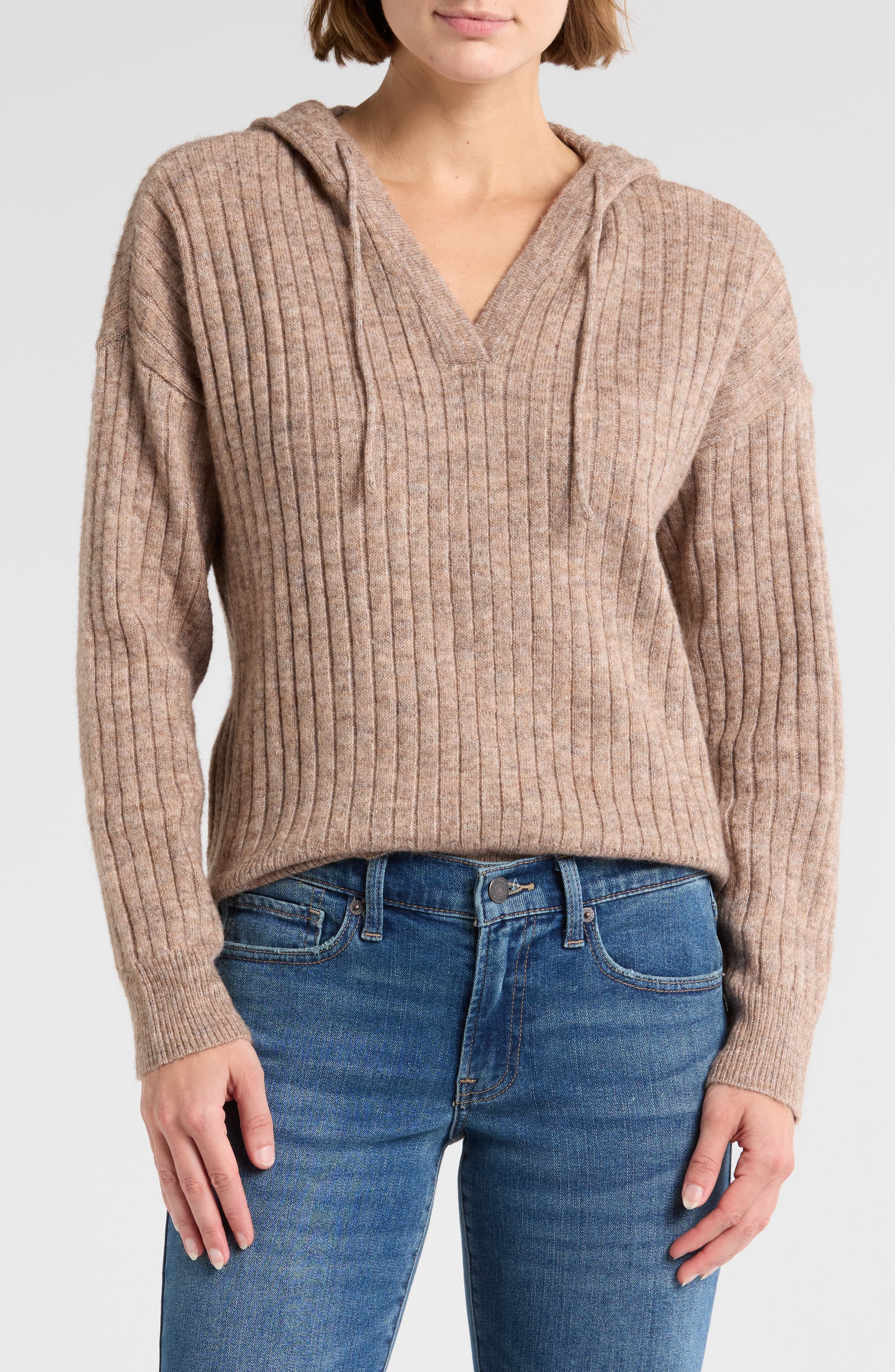 Lucky Brand Hooded Ribbed Sweater