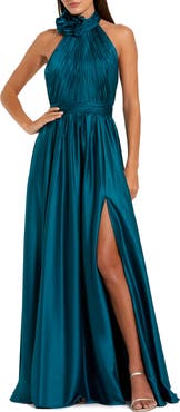 Mac Duggal Rosette Halter Chiffon Evening Gown
