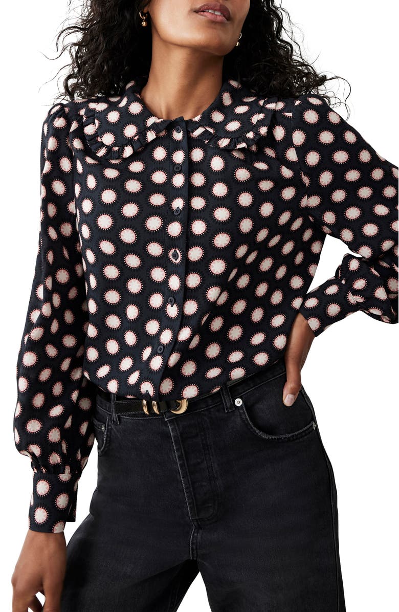 MINT VELVET Geometric Print Blouse, Main, color, Navy