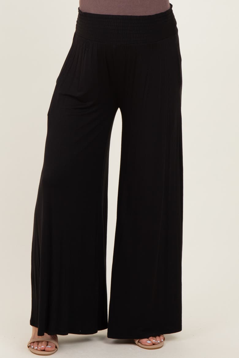 Smocked Waist Wide Leg Pants, Alternate, color, Black